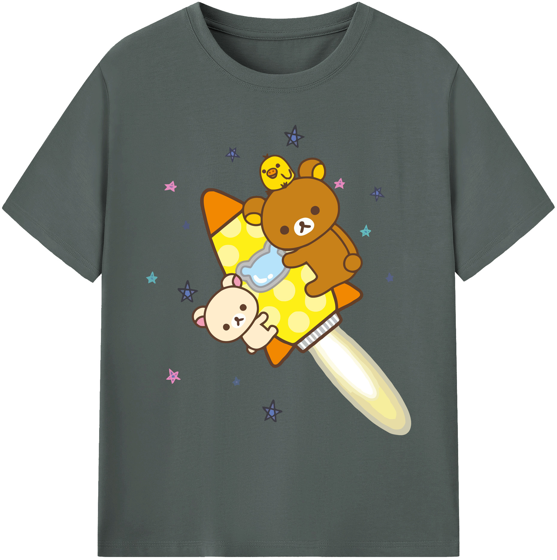 （画像用） リラックマ リラックマ キイロイトリ Rilakkuma Korilakkuma Kiiroitori 綿100％ メンズ半袖Tシャツ｜肌触りやわらか＆通気性